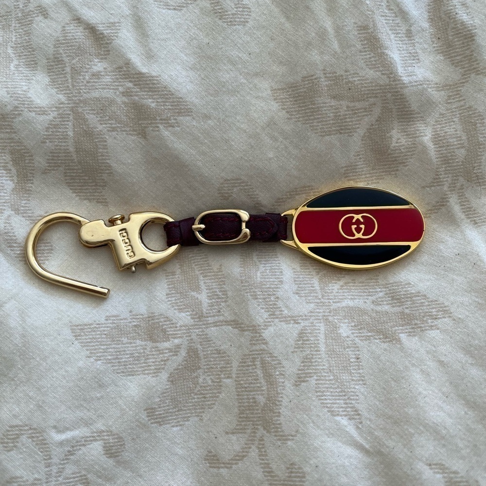 Vintage Gucci GG Key Fob Red Blue Sherry Line Dust Bag Box Collectible 1970’s - Picture 7 of 8